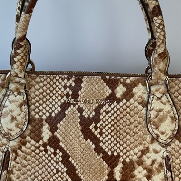 Michael Kors Lenox Leather Snakeskin Embossed Satchel Crossbody - Picture 2 of 12